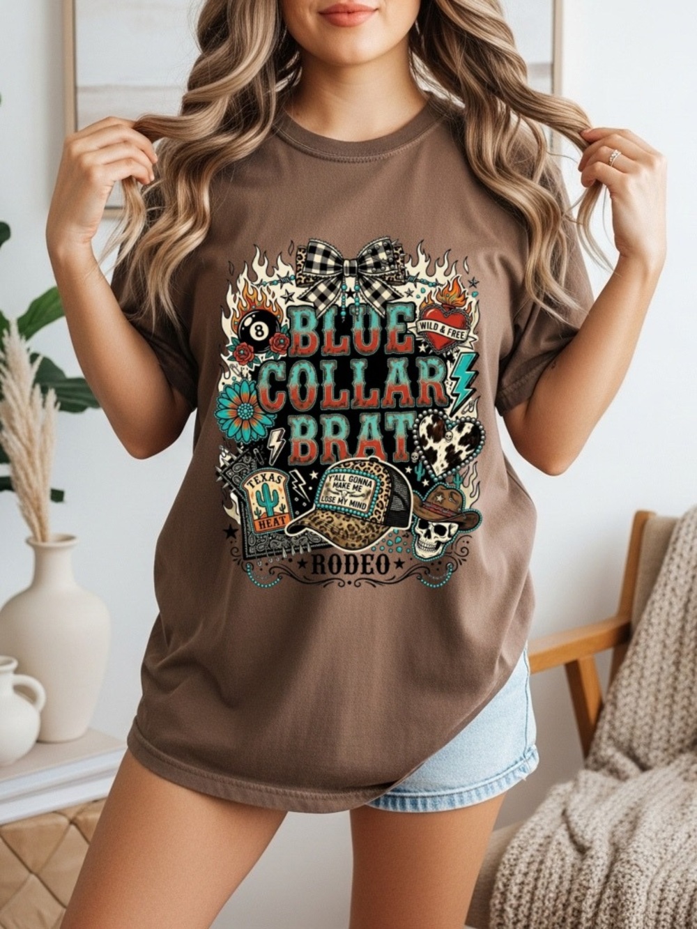 Comfort Colors Brown Rodeo Graphic Tee - Blue Collar Brat